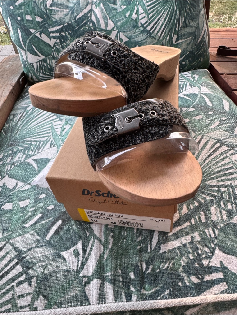 Dr. Scholl's Black Wool-Blend Slide Clogs with Wooden Footbed